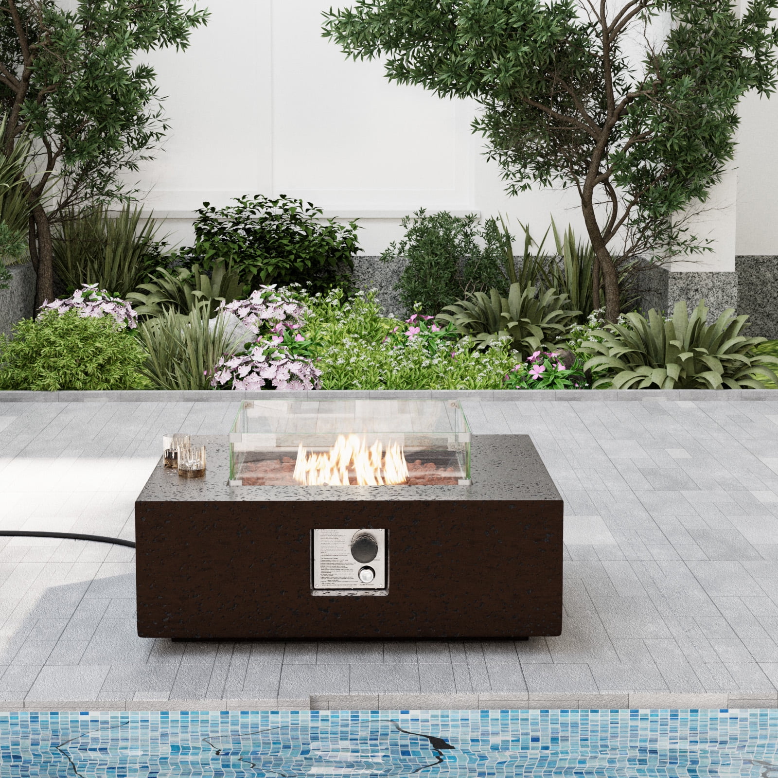 VENTOPYR 35''Outdoor Square Propane Fire Pit Table with Wind Guard