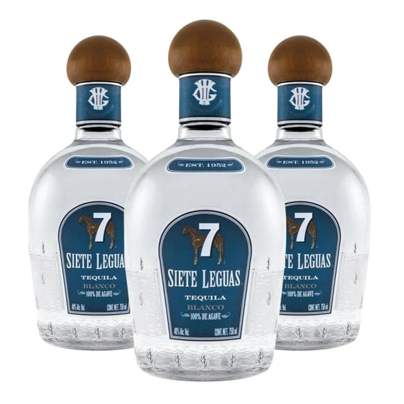 Tripack Tequila Siete Leguas Blanco Artesanal 700 ml Siete Leguas Tequila, Blanco