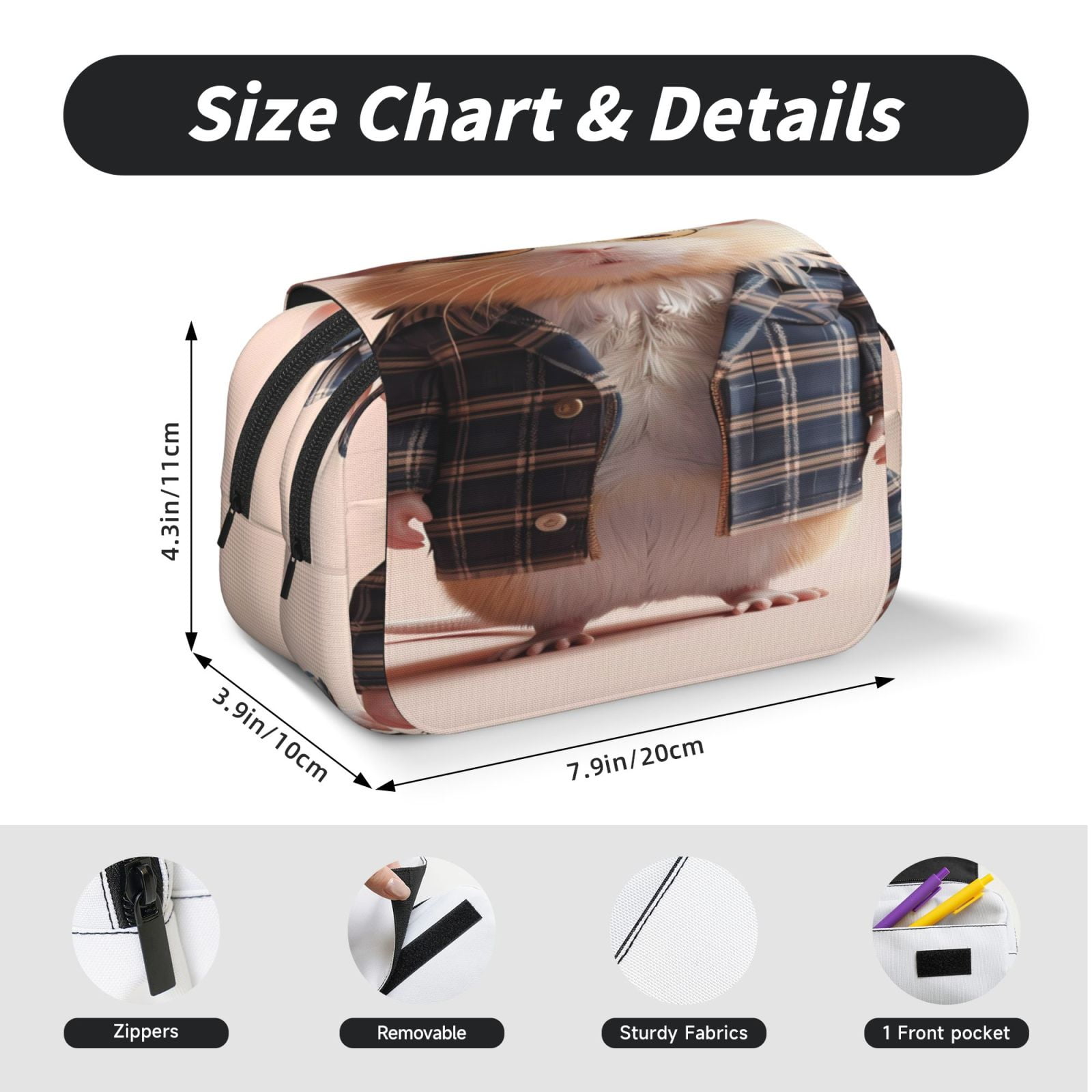 Rateoe Cute Mouse In Glasses Pattern Double Clamshell Pen Case, Storage Organizer with Two Zipper Compartments– Holds Up to 50 Pencils & Pens