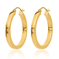 thumbnail image 5 of 14K Solid Yellow Gold Square Tube Round Medium Hoop Earrings, 5 of 10