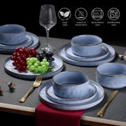 Vesteel Dinnerware Sets, 12-Piece Stoneware Plates and Bowls Set, Dishes Set for 4, Elegant Ceramic Dinnerware for Home Restaurant - Uranus Blue
