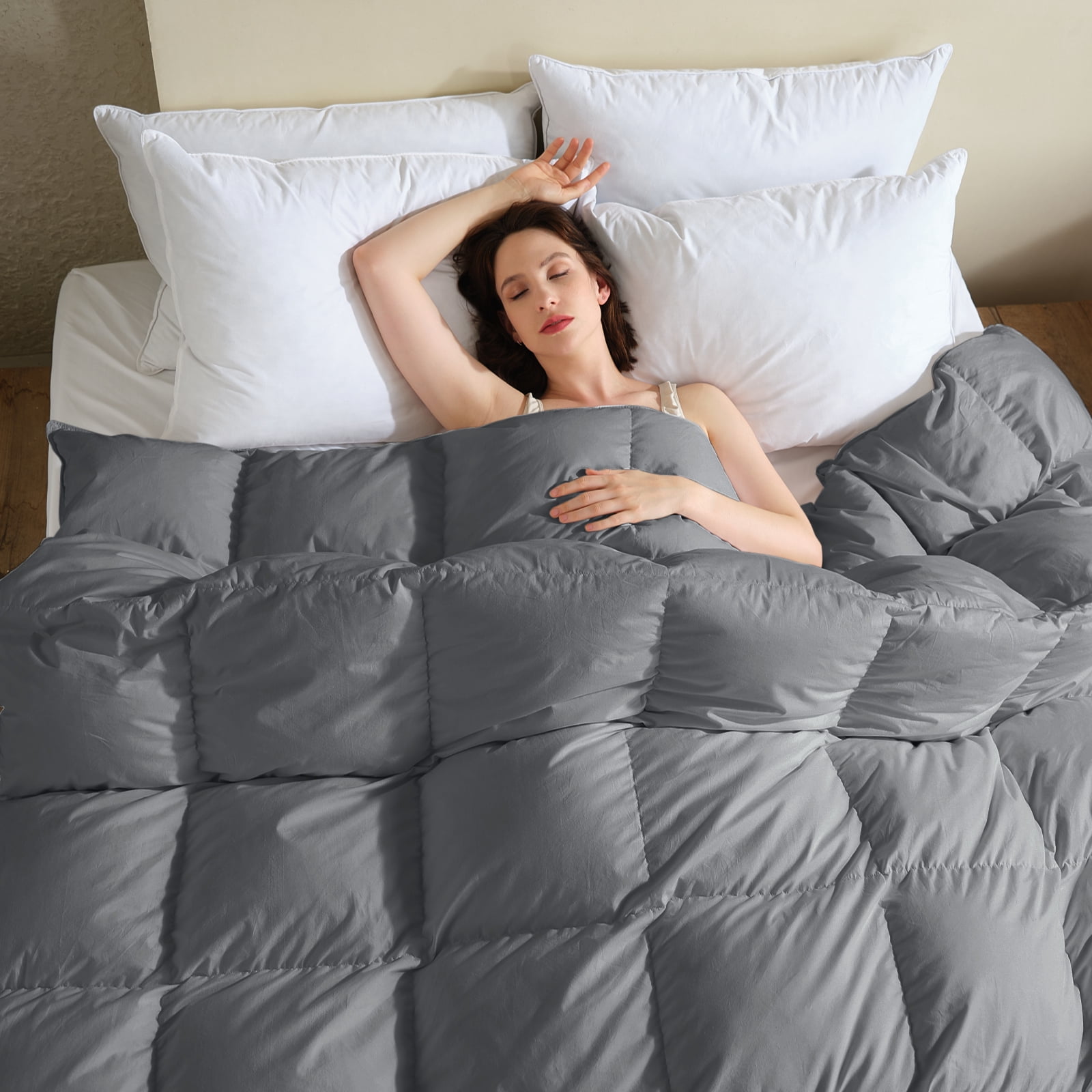 Teler Goose Down Comforter King Size, Extra Fluffy White Duvet Insert, Ultra-Soft, Breathable , All Season Hotel Luxury Bedding Comforters, 4 Corner & Center Loops , Dark Gray
