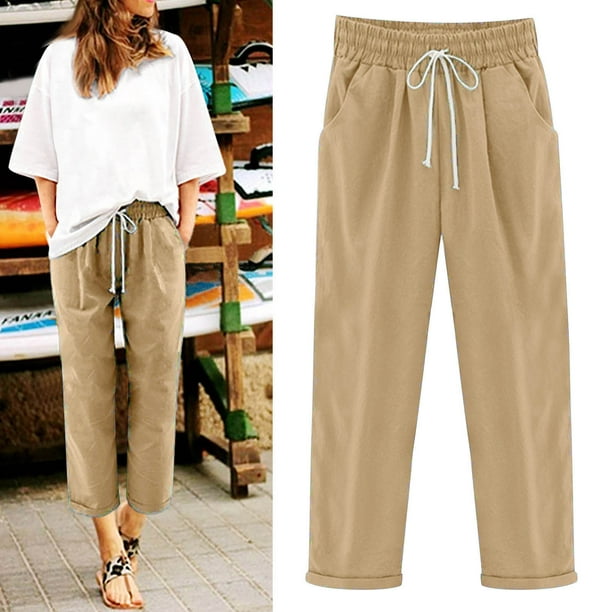 Cargo Pants for Women Elastic Waist Solid Color Pockets Baggy