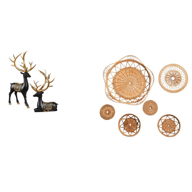 Estatua de resina de alce y reno, arte de pared tejido de ratán, figura animal única, decoración para mesa, armario, dormitorio, pasillo, salón de té,
