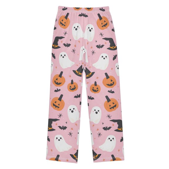 FORMRS Boys Pajama Pants with Pockets Size 6-8Y Kids Lounge Sleep Bottoms, Pink Halloween Ghosts