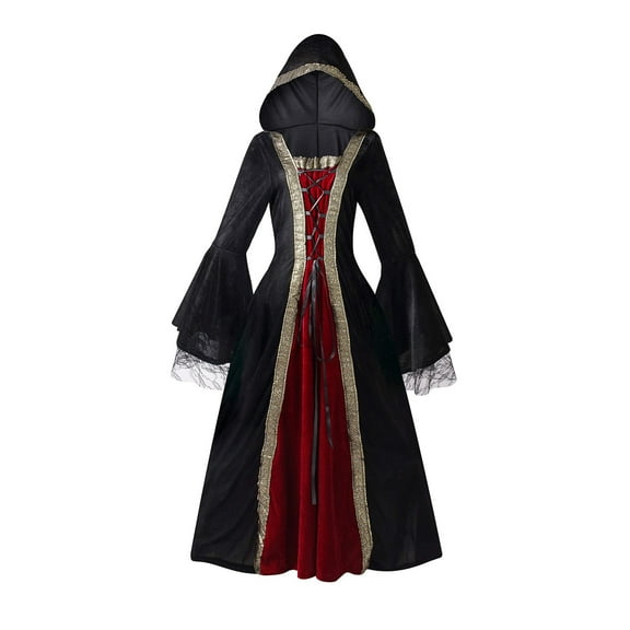 Plus Size Medieval Dress, Renaissance Princess Hooded Costume for Women, Halloween Maxi Velvet Cocktail Dress Gown S