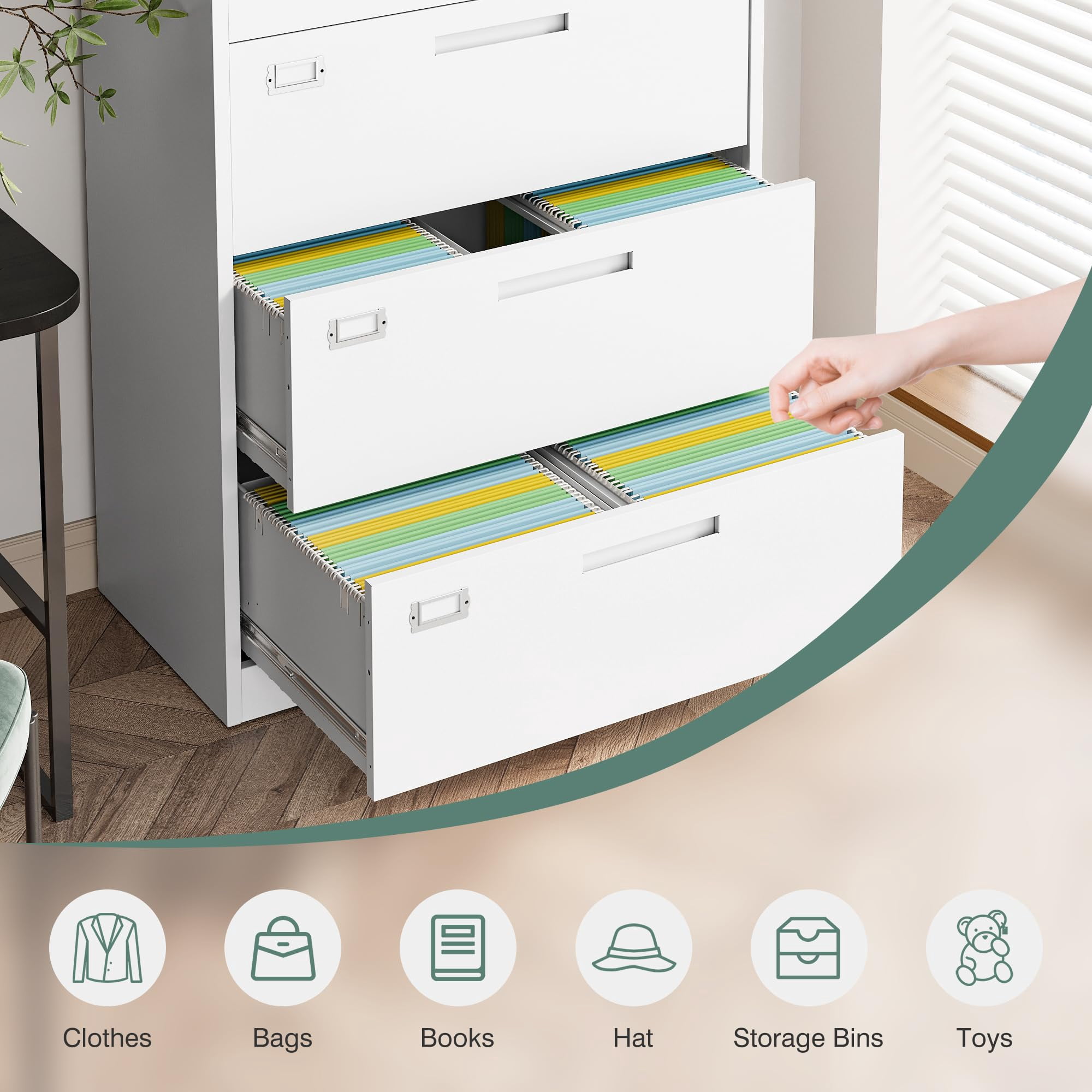 Fesbos 3 Drawer File Cabinets with Lock,Metal Lateral Filing Cabinets for Home Office Organization Hanging Storage Letter/Legal/F4/A4(Assembly Required)