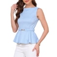 thumbnail image 4 of INSPIRE CHIC Peplum Tops for Women's Sleeveless Boat Neck Belt Houndstooth Plaid Work Tank Top XS Light Blue, 4 of 6