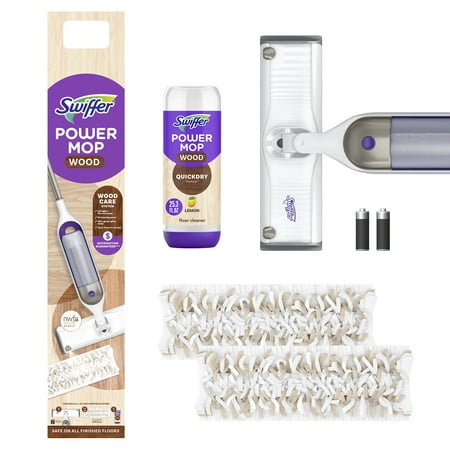 swiffer powermop wood mop kit for floor cleaning  lemon scent