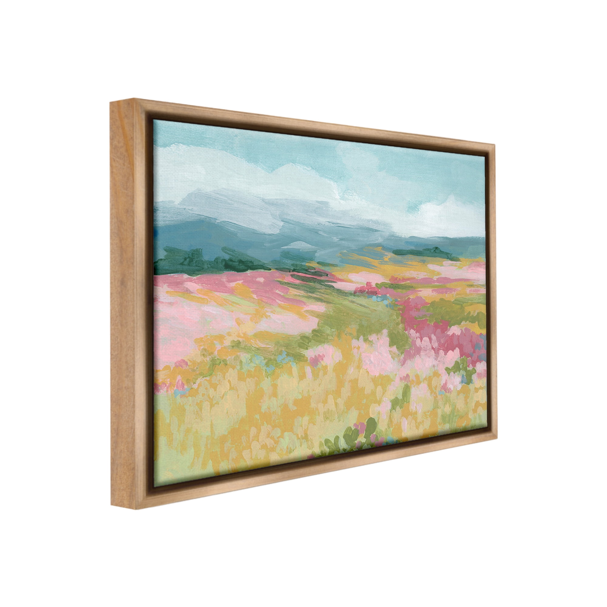 Stupell Industries Abstract Meadow Flowers Landscape Painting Brown Floater Framed Canvas Art Print Wall Art, 21 x 17