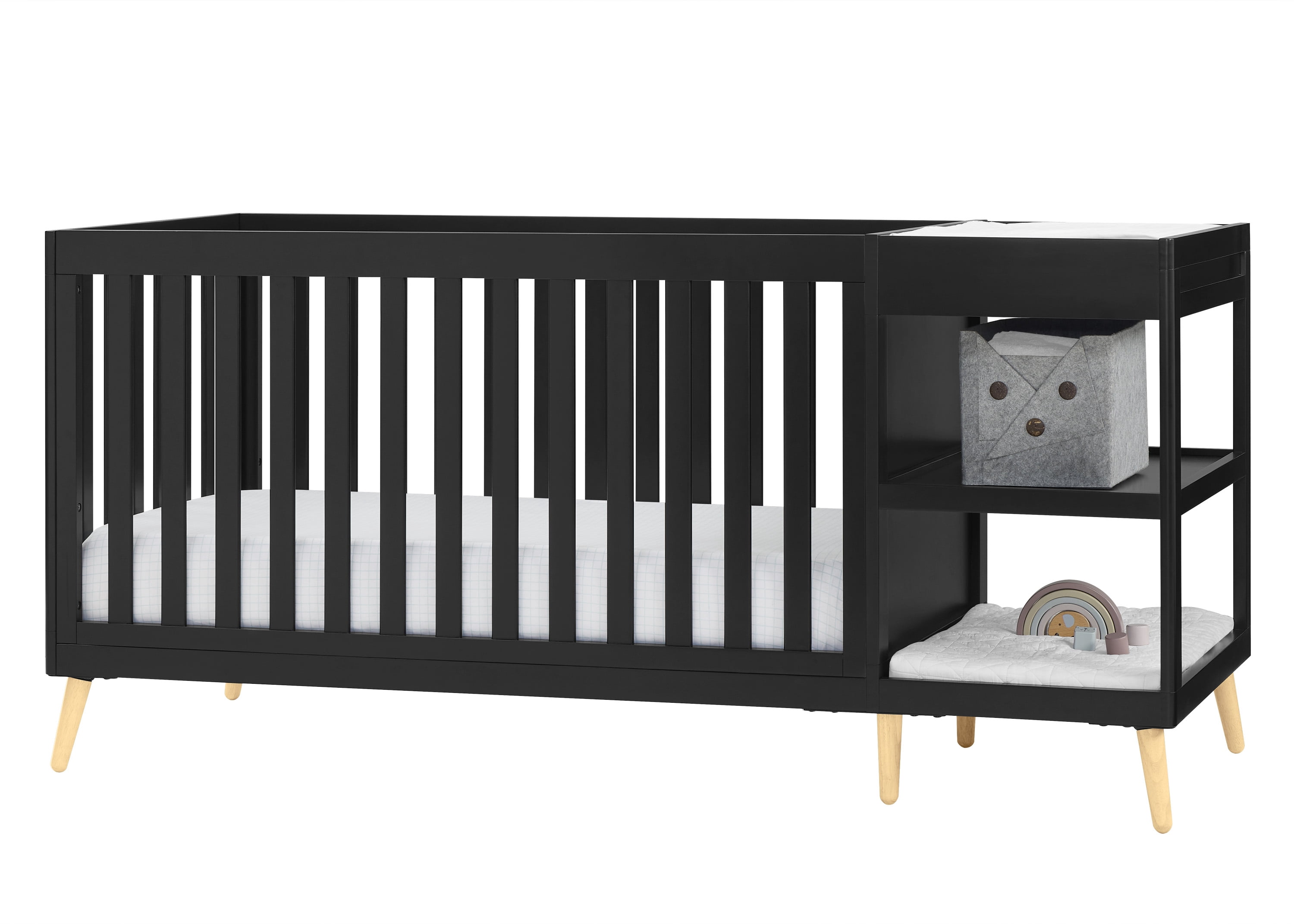 Delta Children Essex 4-in-1 Convertible Crib and Changer, Black Ebony w/Natural Knobs
