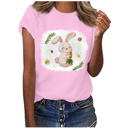 

Womens Tops Oversized T Shirts for Women Easter Day Women Crewneck T Shirts Easter Rabbit Print Tees Short Sleeve T Shirt Blouse Tops Backless Top Savings Clearance White Crop Top Pink S