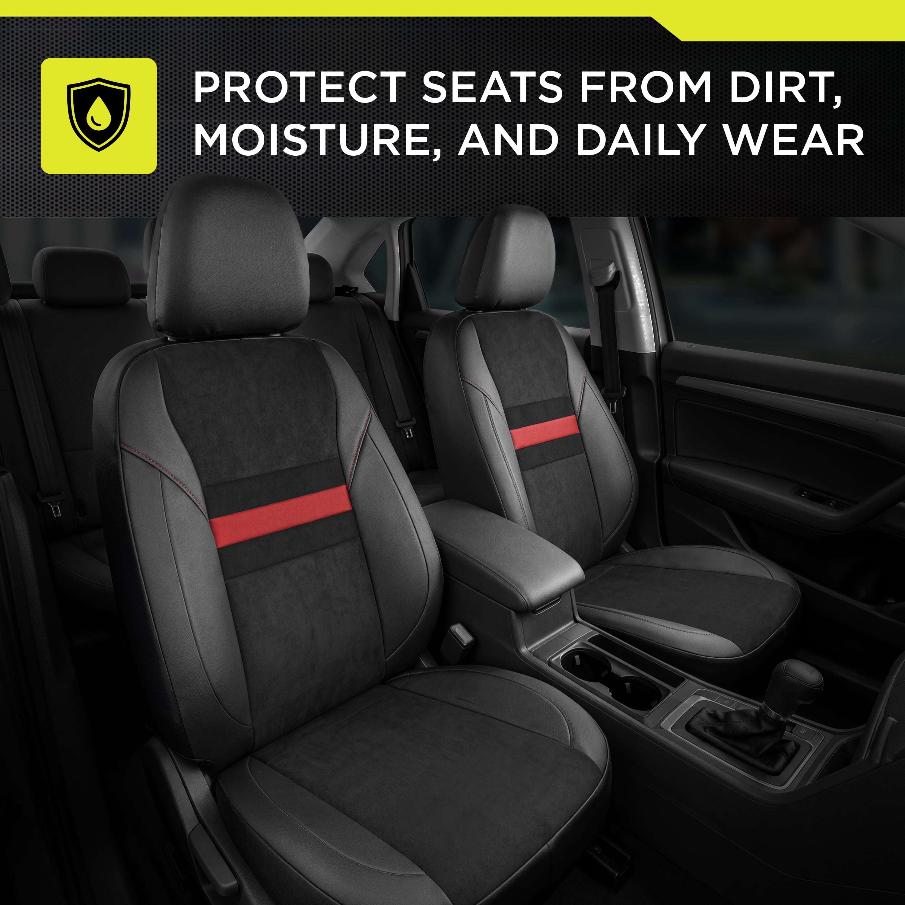 Auto Drive Seat Covers 2 Pack, Sport Front Seat Faux Leather Suede for Cars, SUVs, CUVs - Black Red Stripe