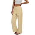thumbnail image 3 of Laqbezok Women's Cotton Linen Wide Leg Pants, Loose High Waist Casual Trousers with Pockets, Summer Breathable Lounge Outfit, 3 of 10