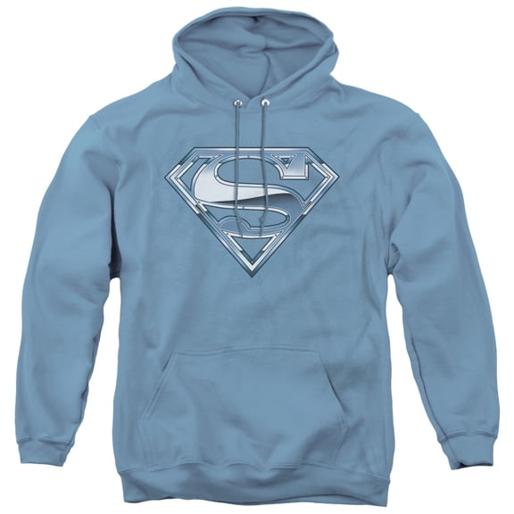 Superman Tribal Chrome Shield Adult Pullover Hoodie Sweatshirt Carolina Blue
