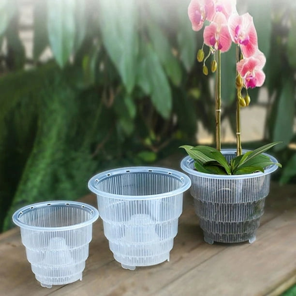 Pot de fleur transparent d'orchidée de 15 cm en plastique avec fentes en  pots d'orchidée respirante 