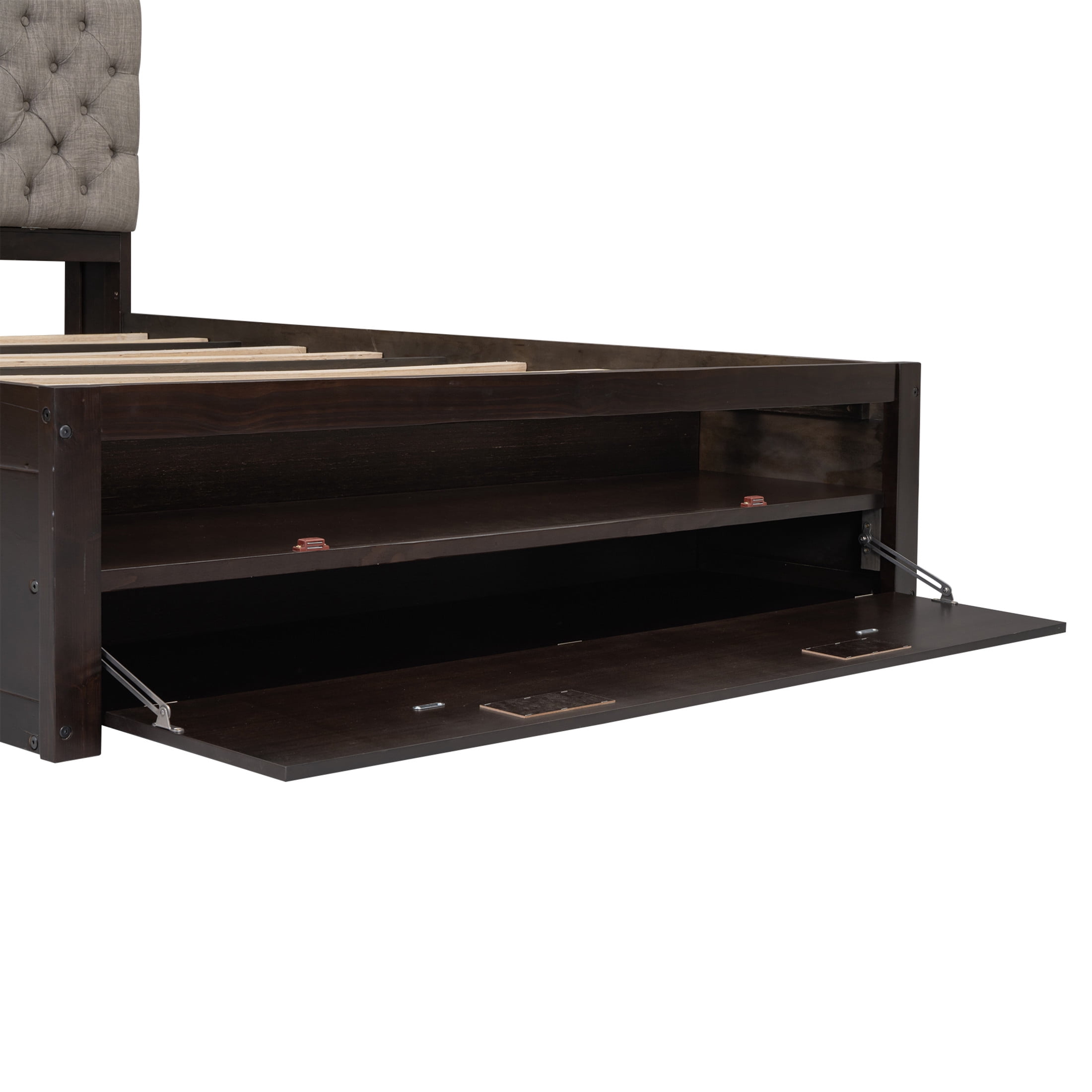 Noble House Norva Queen Size Wood Platform Bed, Storage Headboard with Integrated Drawers and Shoe Rack, Espresso