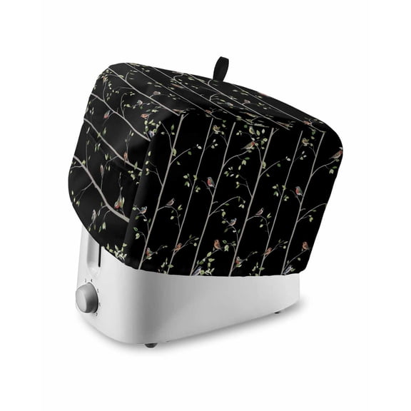 Sparrow Toaster Cover 2 Slice, Small Kitchen Appliance Covers, Spring Birds on The Branches Vintage Country Black Toaster Oven Cover with Loop, Bread Machine Cover Polyester Dust Cover Protection