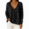 thumbnail image 4 of WHEANG Long Sleeve Shirts For Women V Neck Real Sequin Long Sleeve T Shirt High Density Beads Fashionable Casual Solid Color Top 1Pc Black S-Xxl, 4 of 9