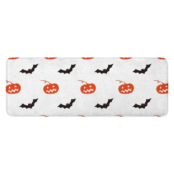 White Halloween Pumpkins and Bats Kitchen Rug Mat,Kitchen Runner Rugs Non Skid Washable,Decorative Kitchen Floor Mats for Kitchen,Sink,Laundry,17"x47.2"