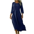 thumbnail image 1 of Floleo Robe Décontractée pour Femmes à Col Rond, Couleur Unie, Manches 3/4, avec Poches, Polyvalente pour Usage Quotidien, Week-End, Lune de Miel, Ensemble de Sport, Jogging (Marine, TG), 1 of 9