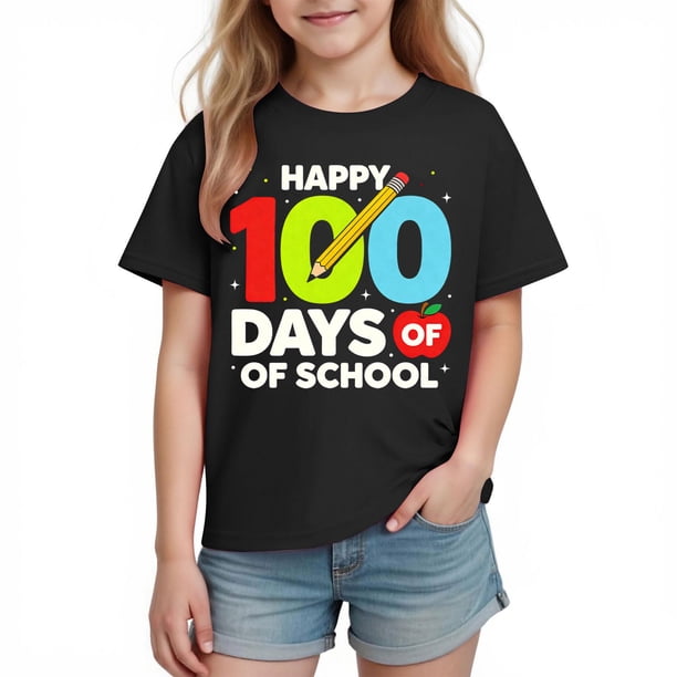 Camiseta de Manga Corta Linda con Impresión Gráfica para la Temporada Escolar de los Niños, Camisetas de Manga Corta de las Niñas
