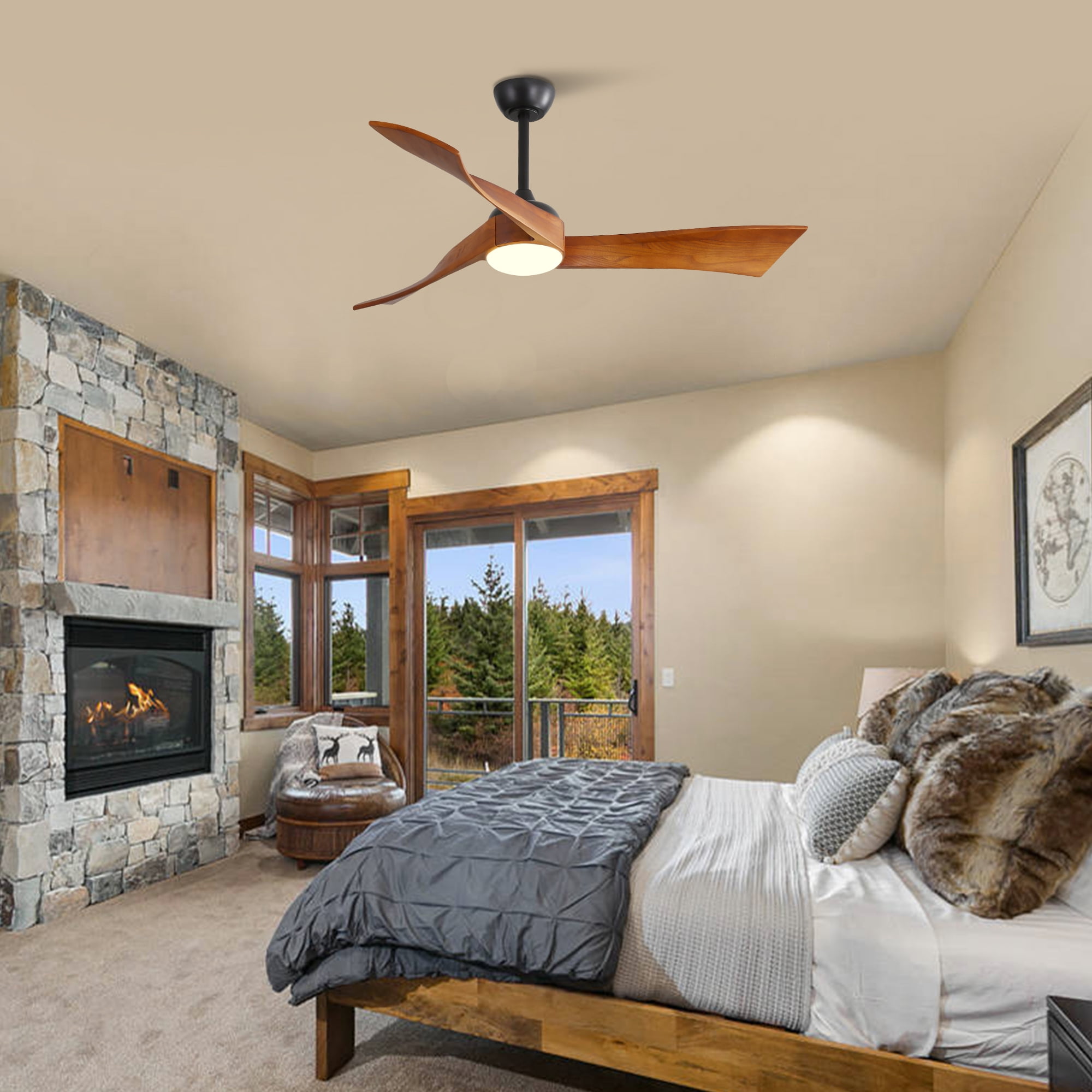 Miniyam 52 Inch Ceiling Fan with Lights & Remote Control, Reversible and Silent DC motor Perfect for Bedroom, Living Room, Brown