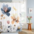 thumbnail image 4 of Shower Curtain Watercolor Flowers Leaf Shower Curtains for Bathroom Decor, Waterproof Polyester Shower Curtain Set with Hooks, Extra Long 72" x 84" Blue Floral Dragonfly, 4 of 9