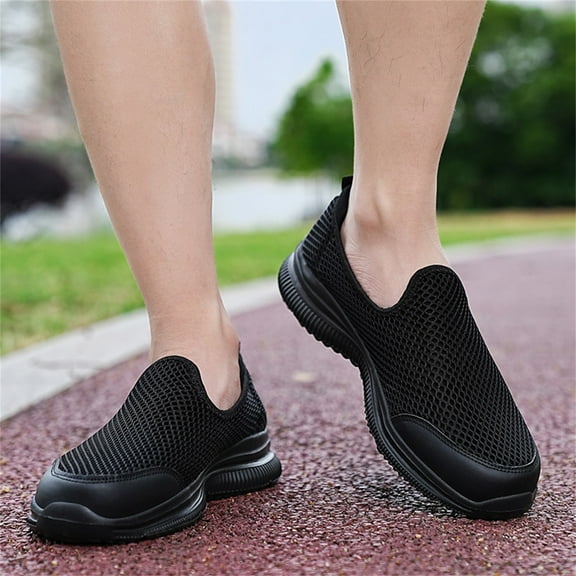 Aayomet Men Sneakers Wide Fashion Summer Men Breathable Mesh Shallow Mouth Slip On Lightweight Casual Shoes,Black 9