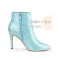thumbnail image 3 of BLISSFUL STEP Snake Printed Pointed Toe Stiletto Heel Ankle Boots for Women Light Blue 9, 3 of 8