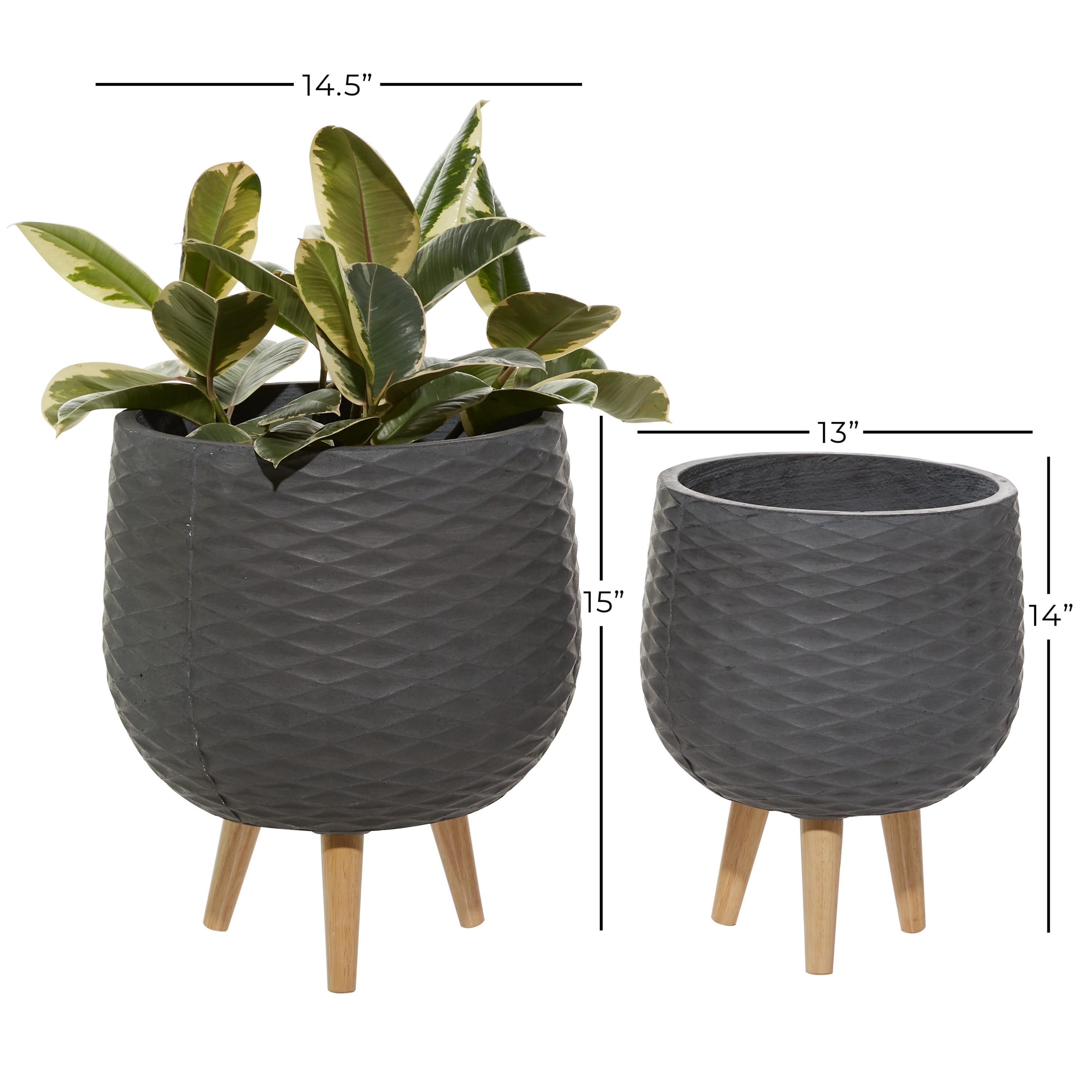DecMode 14", 15" Grey Ceramic Contemporary Planter, 2 - Pieces