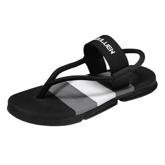 IUJSOY Men's Thong Sandals Casual Elastic Strap Beach Flats Flip Flops Fashion Summer Shoe Black 7.5
