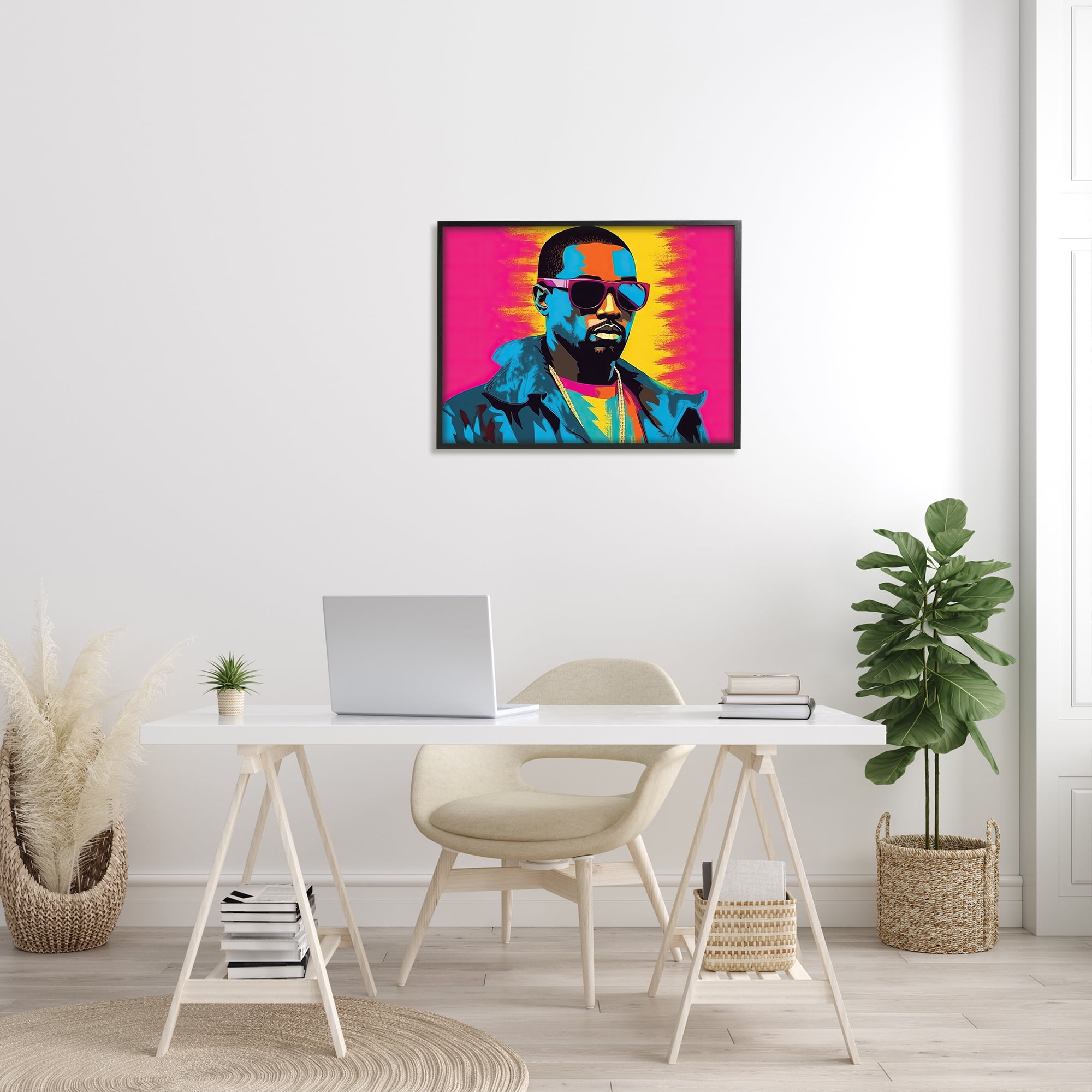 Stupell Industries Kanye West Modern Portrait Abstract Painting Black Framed Art Print Wall Art, 30 x 24