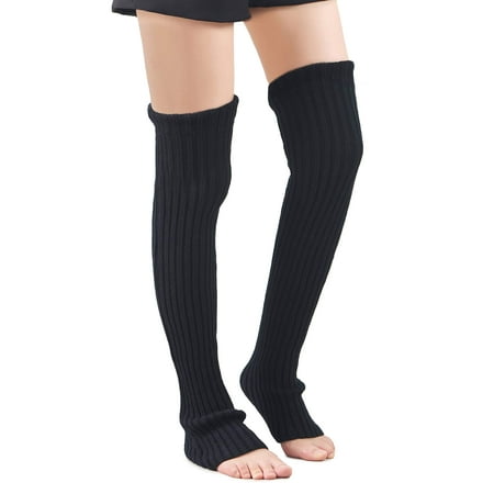 

Leotruny Women s Winter Over Knee High Footless Socks Knit Leg Warmers (Black)