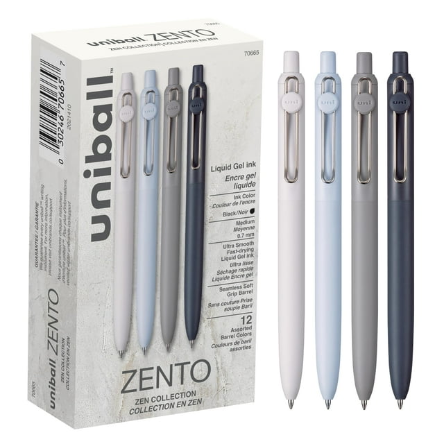 Bolígrafo Uni-ball Zento Gel Ink Rollerball de 0,7 mm 12, color negro