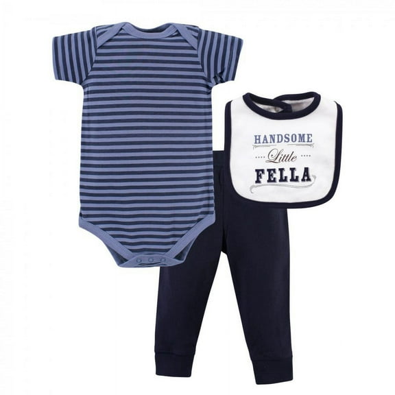 Little Treasure Baby Boy Bodysuit, Pant and Bib, Handsome Fella, 0-3 Months