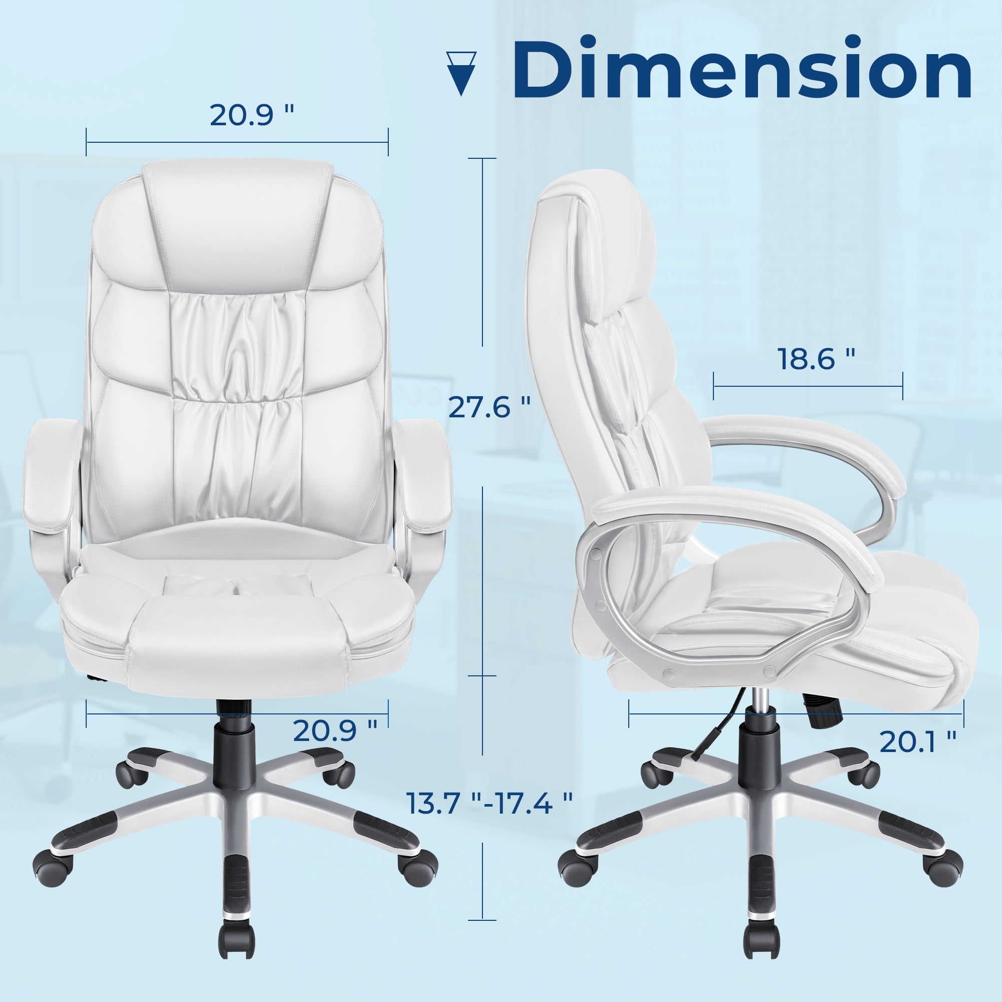 Vineego Office Chair High Back Computer Chair Ergonomic Desk Chair, PU Leather Adjustable Height Modern Executive Swivel Task Chair,White