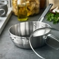 thumbnail image 3 of GreenPan x Bobby Flay Stainless Steel 3.75QT Saucepan with Glass Lid, Professional Grade Tri Ply Chefs Pan, Induction Suitable, Dishwasher & Oven Safe, Stay Cool Silicone Handle, Chip Free Rims, 3 of 9