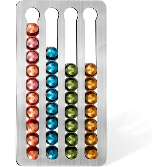 Stainless Steel Coffee Pod Holder - Adhesive, Holds 40 Coffee Pods, Perfect for Kitchen Walls and Cabinets