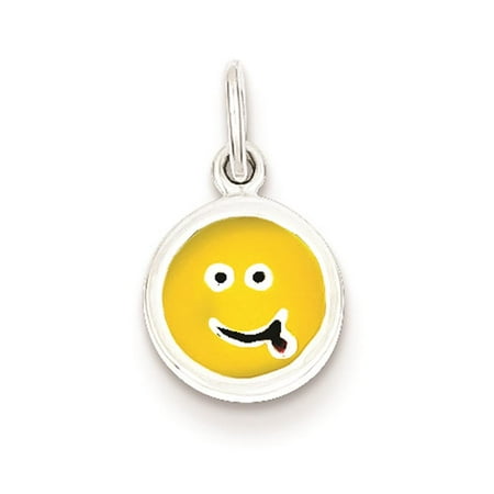 925 Sterling Silver Enameled Emotion Face Charm Pendant 15mmx8mm