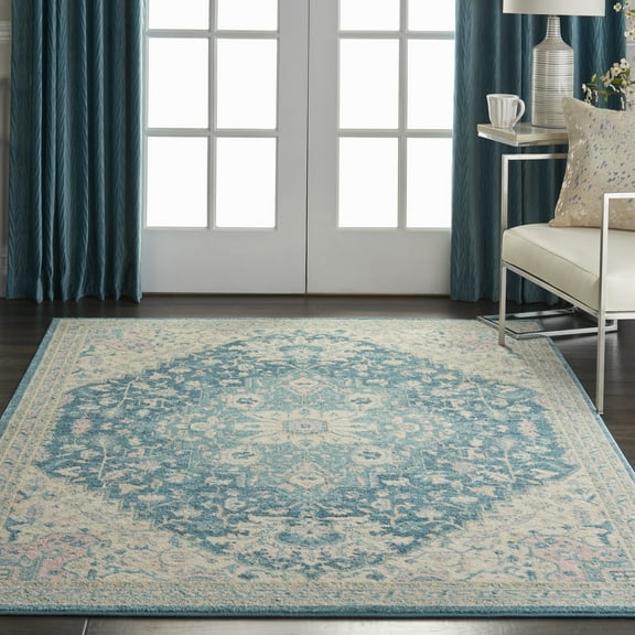 Nourison Tranquil Persian Ivory/Turquoise 5'3" x 7'3" Area Rug, (5x7)