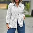 thumbnail image 2 of Womens Long Sleeve Shirts Button Up Plus Size Polka and Linen Buttoned Round Neck Loose and Comfortable Long Sleeved Top, 2 of 7