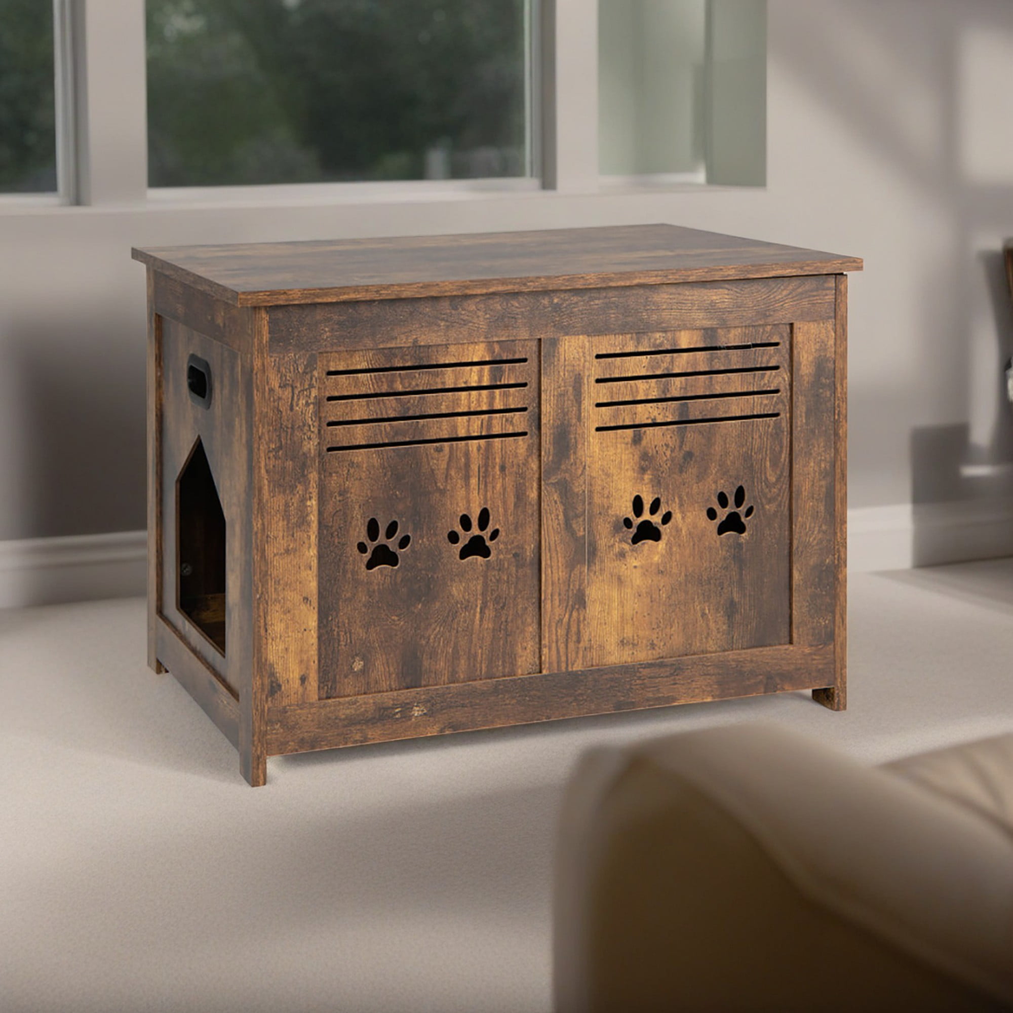 resenkos 27" Cat Litter Box Enclosure, Flip Top Hidden Litter Box Furniture, Wood Cat Washroom Cabinet Fit for Most of Cat and Litter Box, Cat House, Brown