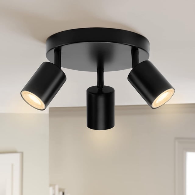 Foco de techo LED orientable GU10, 3 focos redondo, luz de techo, foco de techo negro, foco moderno