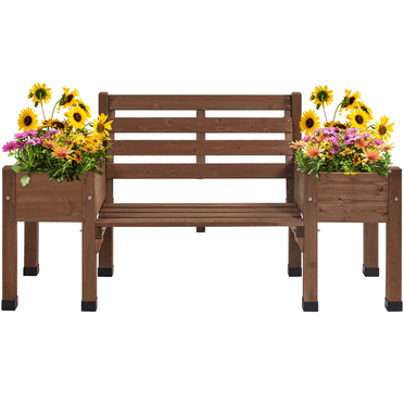 Furinno Tioman Hardwood Flower Box Planter, Brown - Outdoor Garden Decor
