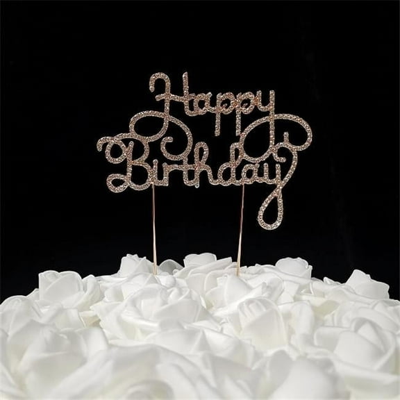 Tian Sweet 33014-HB2r 2 oz Scripted Happy Birthday Rhinestone Cake Toppers - Rose Gold