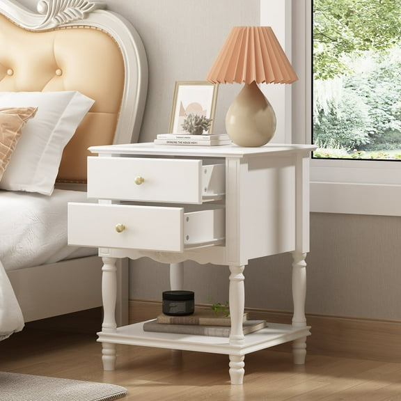 KULAGAGA Accent Table with 2 Drawers and Open Shelf: for Bedroom or Living Room,White