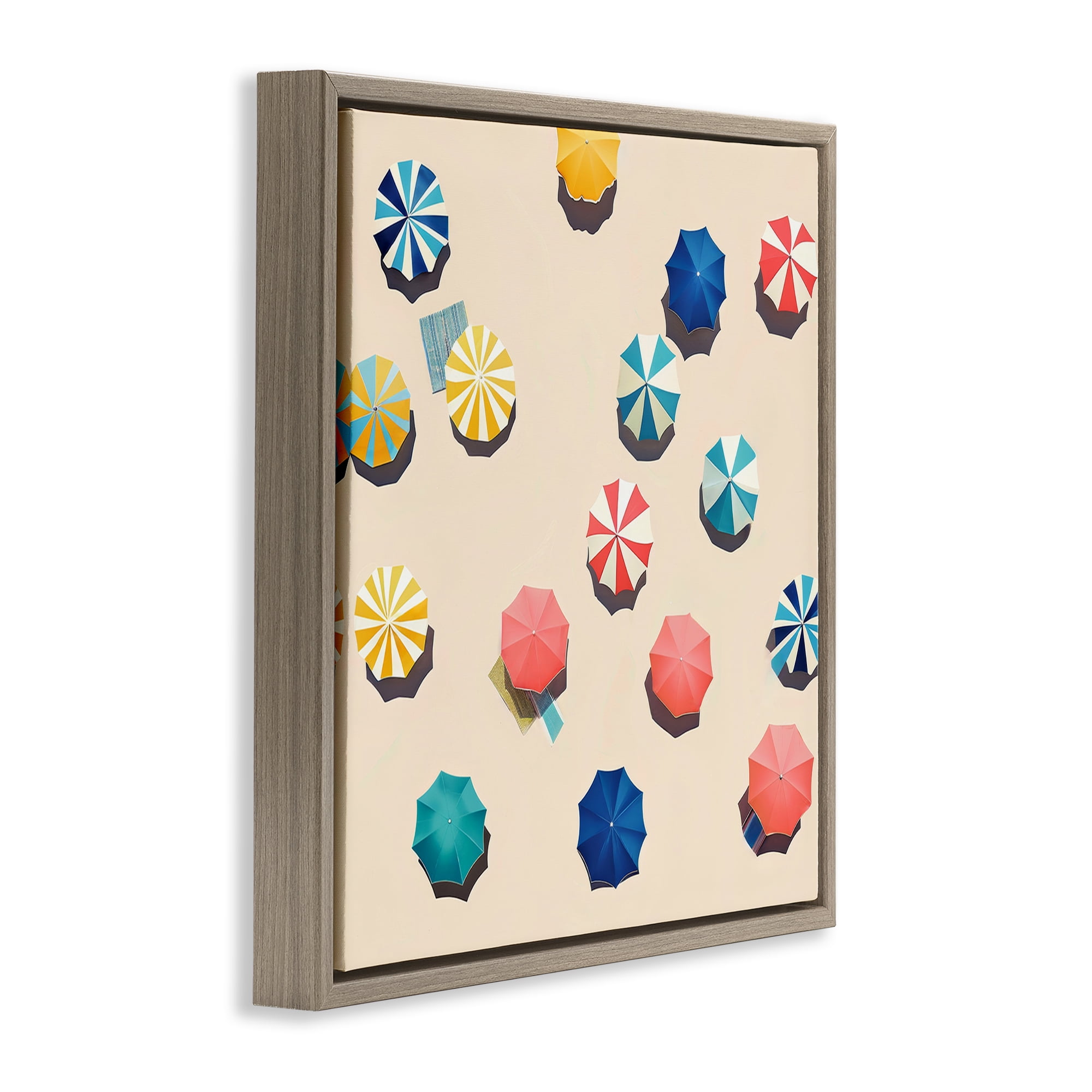 Stupell Industries Coastal Retreat Umbrellas Nautical & Beach Painting Brown Floater Framed Canvas Art Print Wall Art, 25 x 25