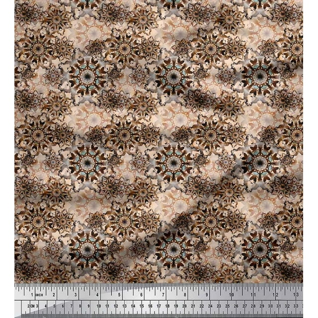 Soimoi Poly Georgette Fabric Floral Mandala Print Fabric by The Yard 42 Inch Wide