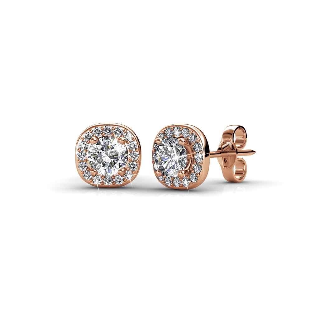 Cate & Chloe Ruth 18k Rose Gold Plated Halo Jewelry Set with Swarovski Crystals Gift for Women